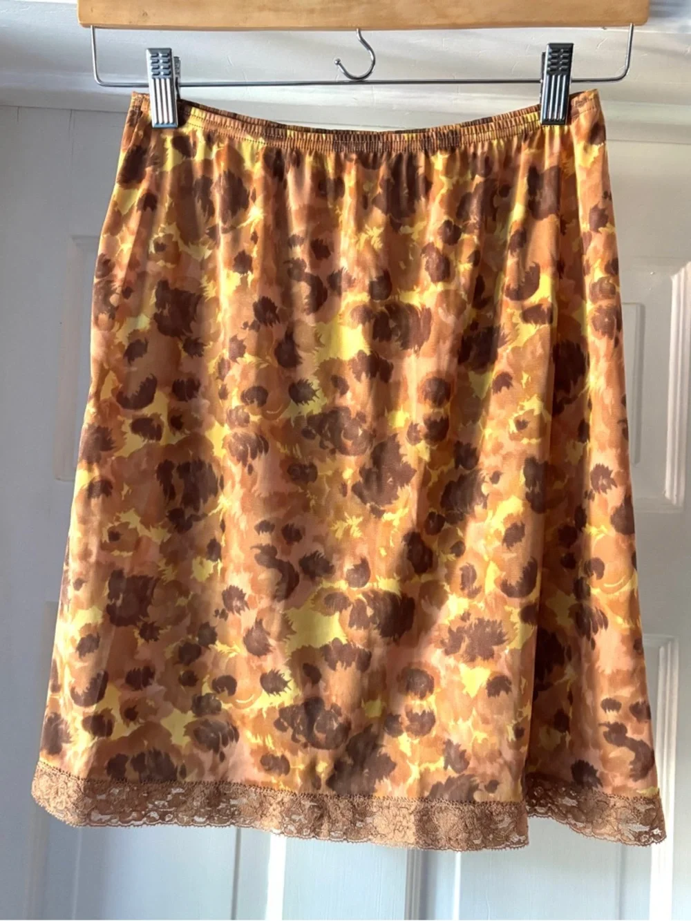 Vintage 70s Jantzen Lace Trim Floral Half Slip Tan Brown Yellow Size M - Picture 7 of 11